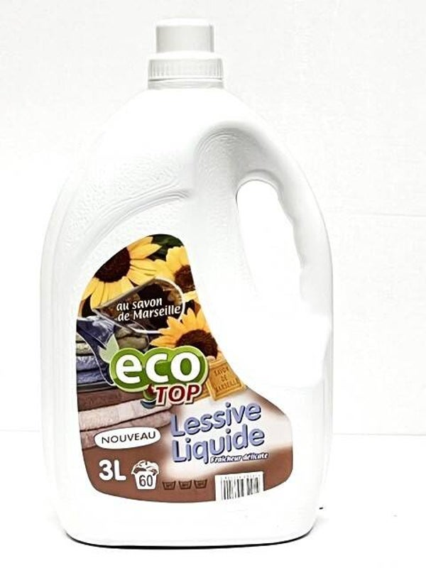 Eco Top Vloeibaar Wasmiddel Savon de Marseille 3L 60 wasbeurten. Stuksprijs: €4,00