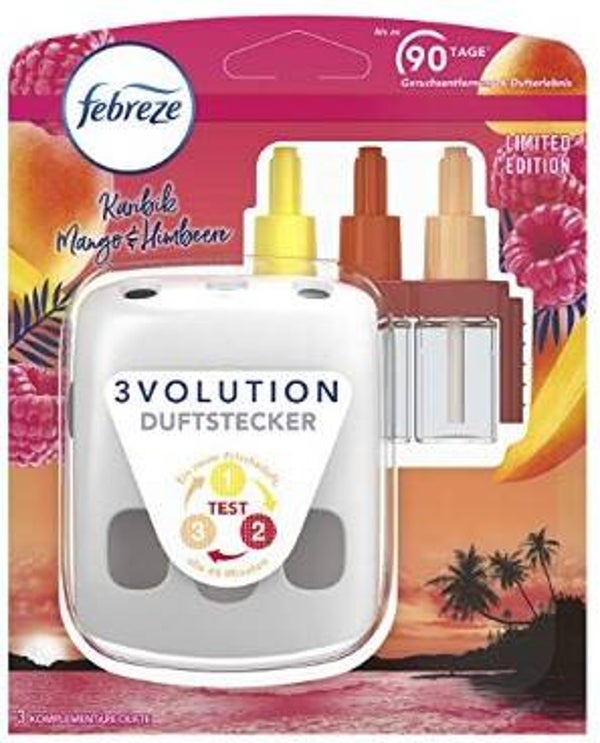 Febreze 3Volution geur plug + navul fles Caribbean, Mango en Framboos.