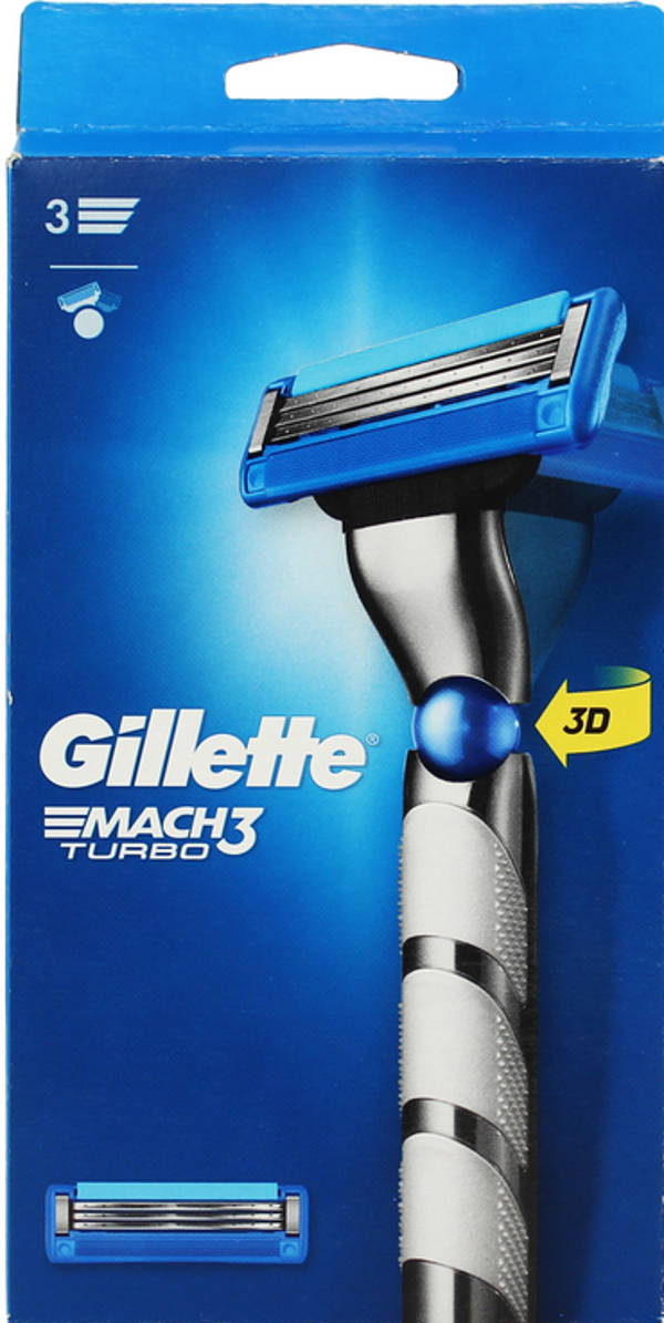 GILLETTE Mach3 Turbo Houder + 1 Mesje. Doos van 1 stuks