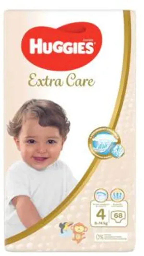 Huggies Extra Care Luiers Maat 4 (8-14 kg) 68 Stuks.  Doos van 2 stuks  Stuksprijs: € 10,20