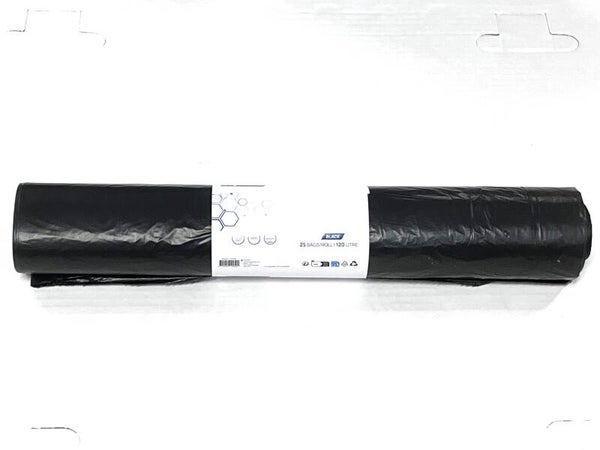 Hynex Gerecyclede HDPE Afvalzak 120L – Sterk T25 – 70x110cm – Zwart – 25 zakken. Stuksprijs: €1,76