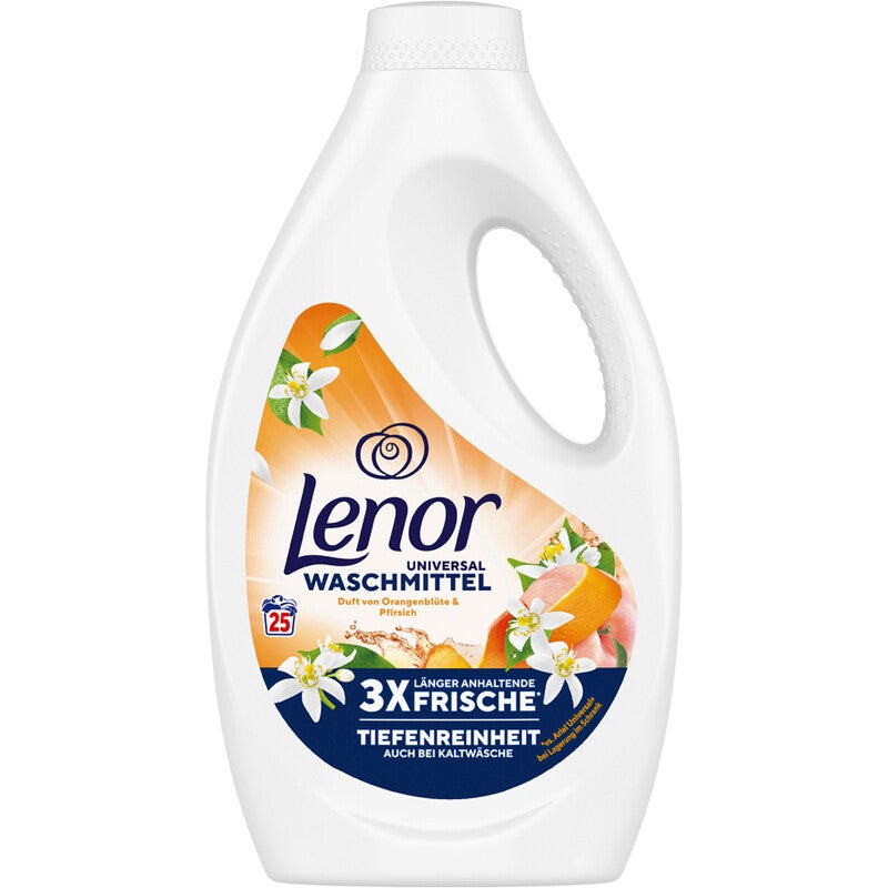 Lenor vloeibaar wasmiddel oranjebloesem & perzik 1250ml. Doos van 4 stuks