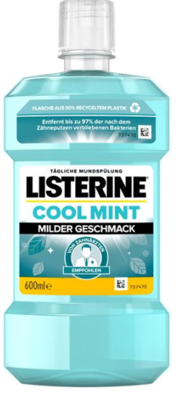 Listerine mondwater Cool Mint Milde Smaak 600 ml. Doos van 6 stuks