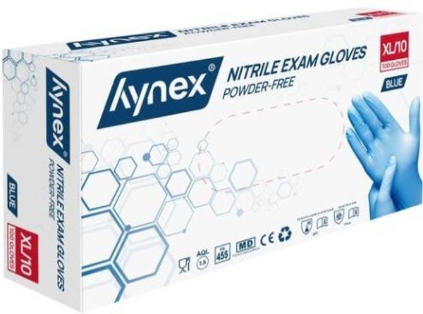 Handschoen Hynex nitril maat XL blauw – 100 stuks. Doos van 10 stuks. Stuksprijs: €2,99