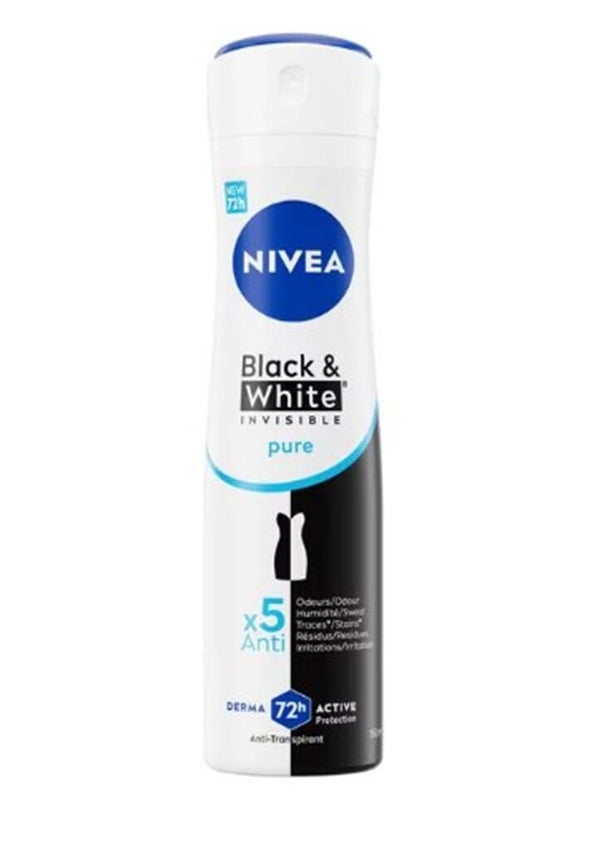 NIVEA Black & White Invisible Pure Deodorant Spray 150. Stuksprijs: €2,31