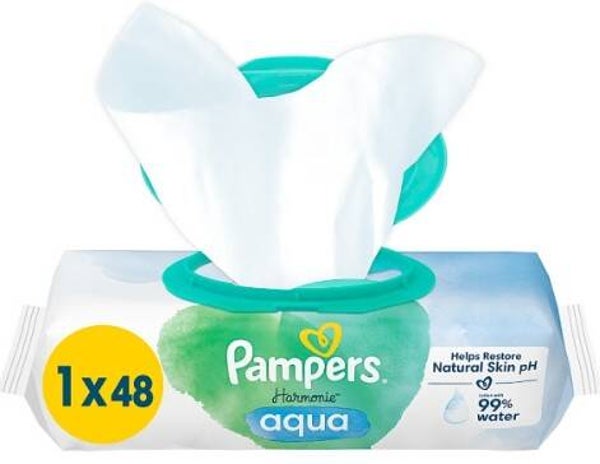 Pampers billendoekjes Harmonie Aqua 48 doekjes, Doos van 9 stuks, Stuksprijs: € 0,85
