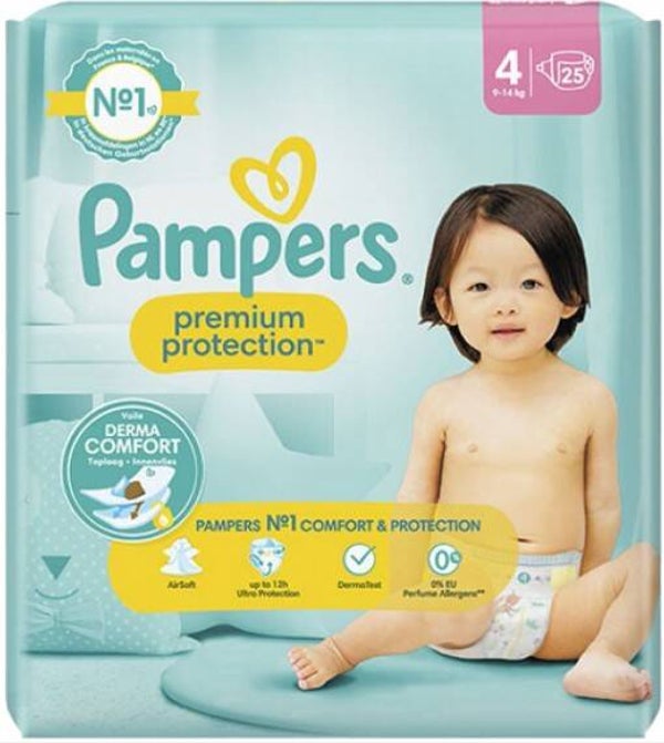 Pampers Luier Premium Protection Maxi - 9-14 kg - 25 stuks. Stuksprijs: €5,08