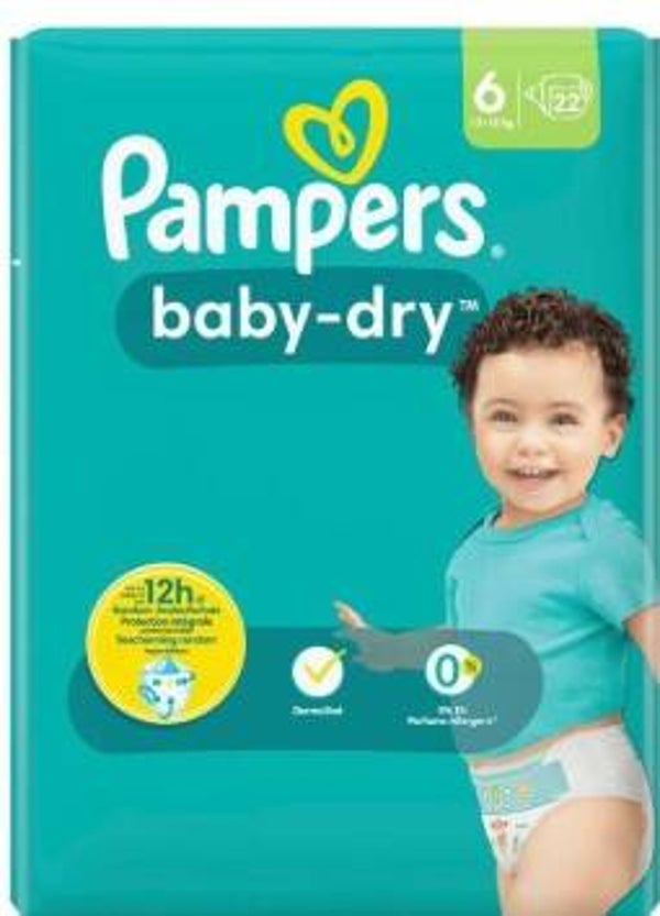 Pampers Luiers Baby Dry Maat 6 Extra Large (13-18 kg), 22 St, Stuksprijs: € 5,24