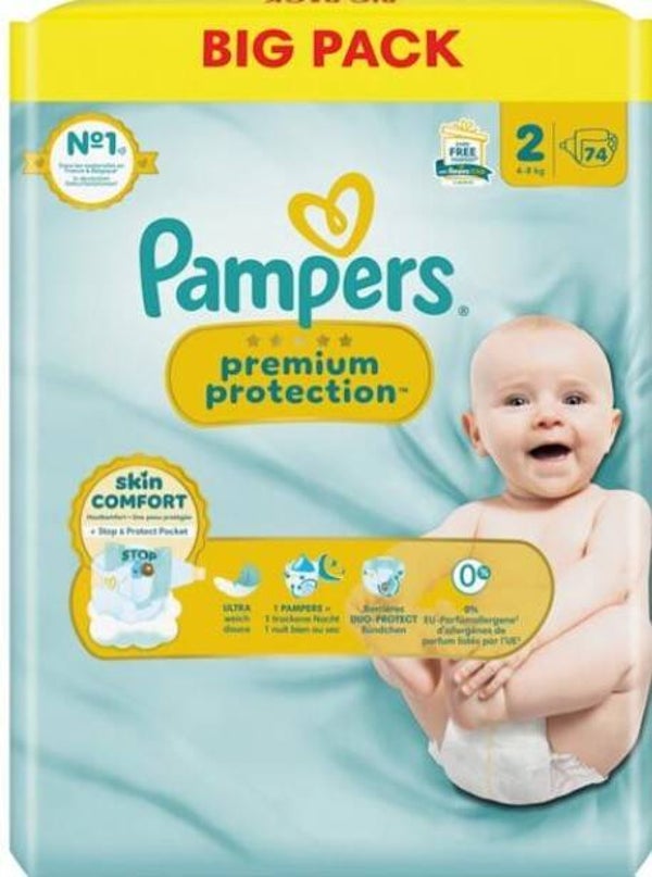 Pampers Premium Protection Maat 2 Luiers (4-8kg) - 74 stuks  Doos van 2 stuks  Stuksprijs: €13,99