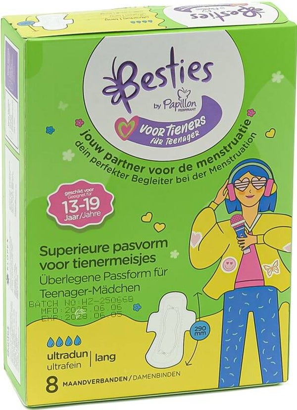 Papillon Besties Teens maandverband – 8 stuks, ultra dun, met vleugels. Stuksprijs: €0,86
