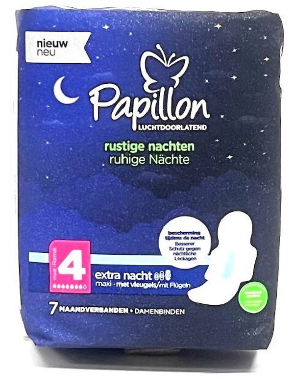 Papillon Maxi Nacht met Vleugel maat 3.  Doos van 18 stuks  Stuksprijs: €1,15