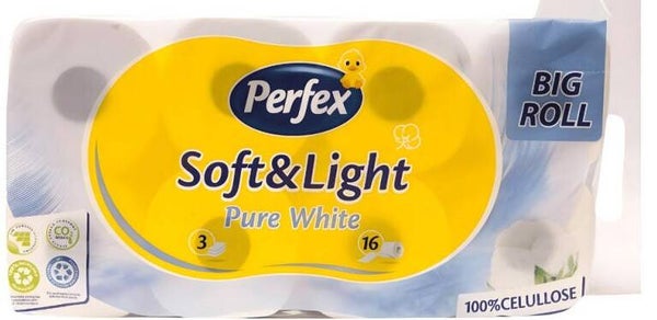 Perfex Soft&Light Pure White Toiletpapier - 3-laags, 16 rollen. Stuksprijs: €3.60