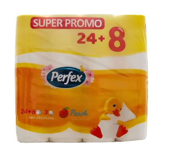 Perfex Toiletpapier Geparfumeerd Perzik-3 laags - 32 Rollen. Doos van 6 stuks. Stuksprijs:€ 6,29