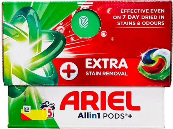 Ariel Pods All-in-1 Extra sterke vlekverwijdering 15 wasbeurten.   Doos van 4 stuks  Stuksprijs: €5,99