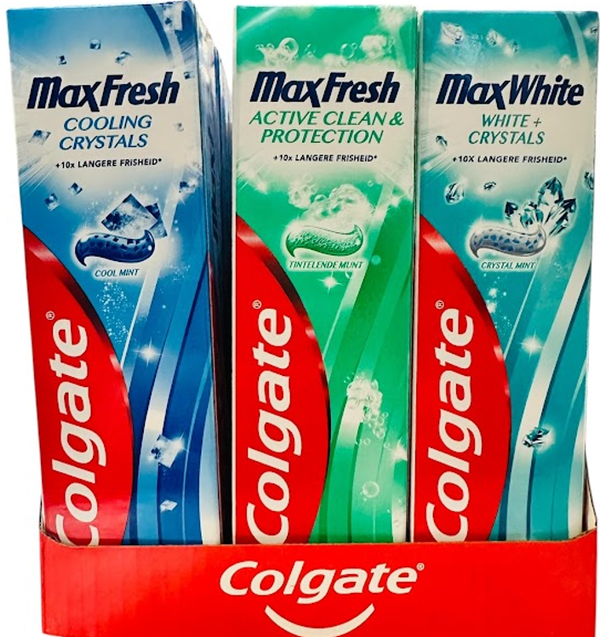 Colgate Tandpasta Mix – 75 ml – Cooling Crystals, Active Clean & White  Doos van 18 stuks  Stuksprijs: €1,57