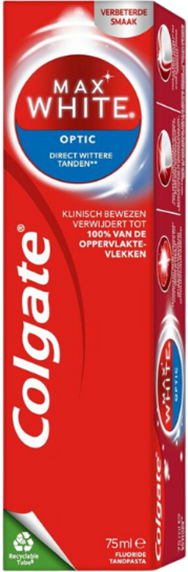 Colgate Max White Optic – Tandpasta – 75 ml, Doos van 9 stuks, Stuksprijs: €1,69