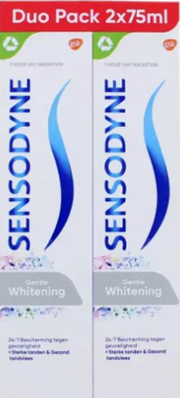 Sensodyne Gentle Whitening Tandpasta 2x75 ml, Sensodyne Gentle Whitening Tandpasta 2x75 ml.  Stuksprijs: €4,75