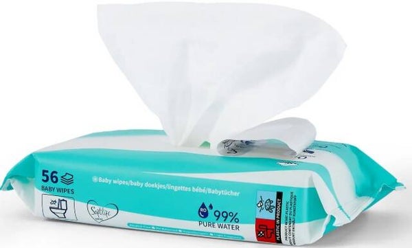Softlife 99% Pure Water Billendoekjes 3x 56 stuks. Stuksprijs: €2,20