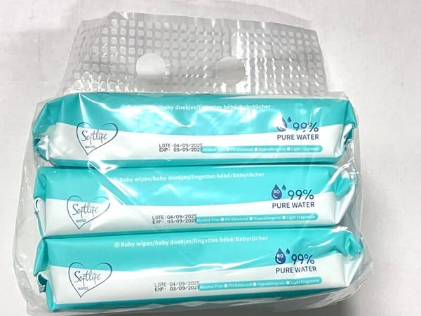 Softlife 99% Pure Water Billendoekjes 3x 56 stuks. Stuksprijs: €2,20