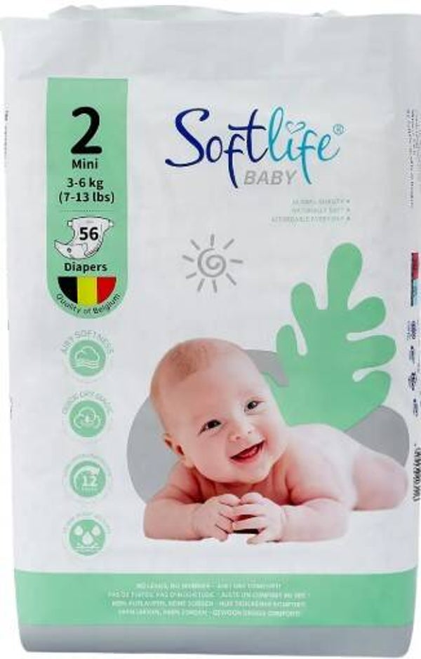 SoftLife Luiers Maat 2 Mini – 56 Stuks (3–6 kg), Stuksprijs: €5,95