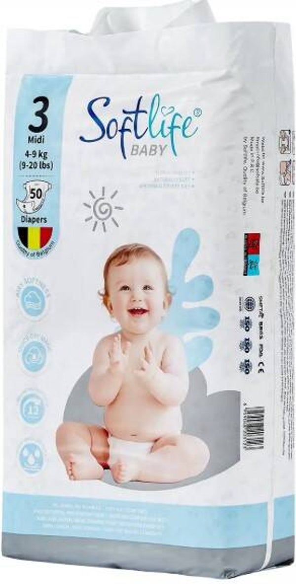 SoftLife Luiers Maat 3 Midi – 50 Stuks (4–9 kg), Stuksprijs: €5,95