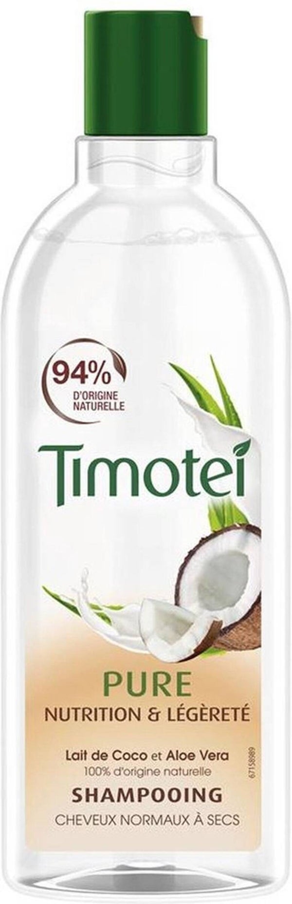 Timotei Shampoo Pure 300 ml kokosmelk en Aloe Vera.  Doos van 6 stuks  Stuksprijs: € 1,75