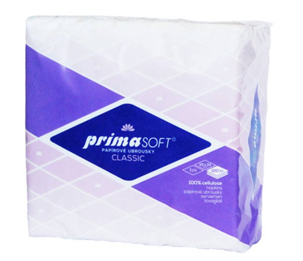 Servetten PrimaSoft Classic 33x33cm, 1-laags wit 140g. Doos van 48 stuks