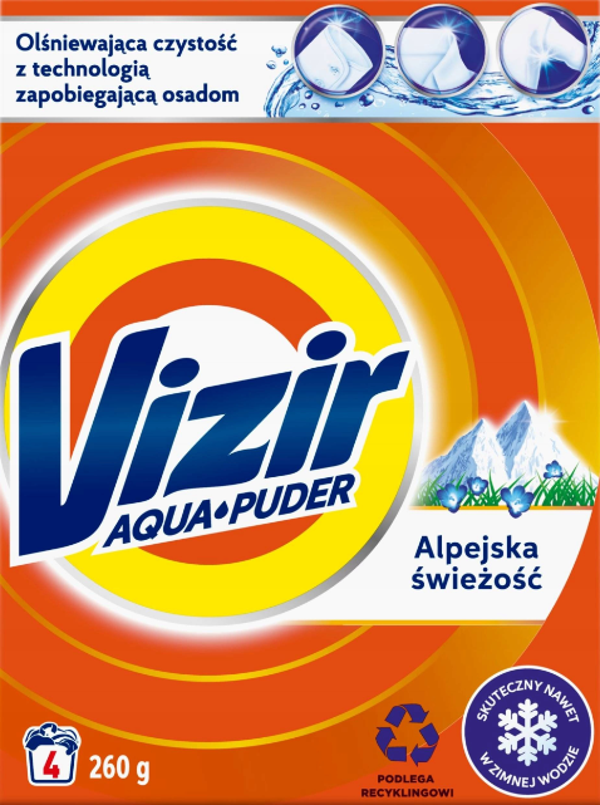 Vizir waspoeder Alpine Fresh voor witte was. Doos van 24 stuks