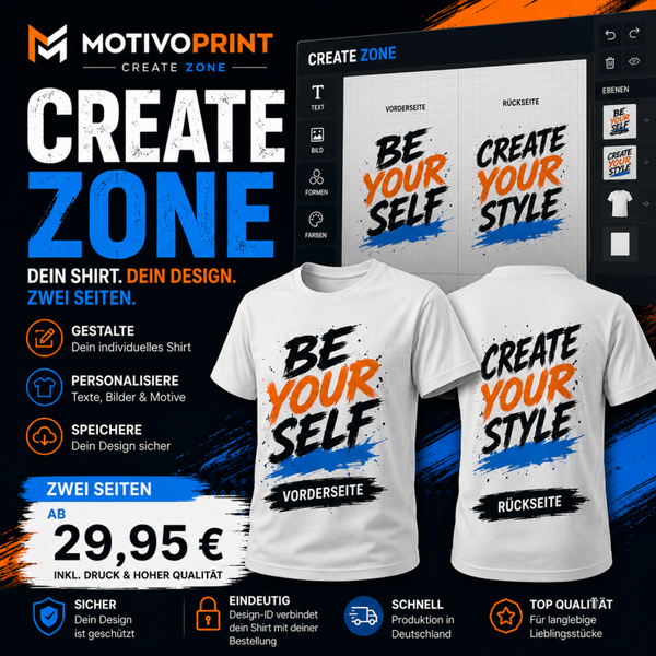 CREATE ZONE – Personalisiertes T-Shirt Vorder- & Rückseite