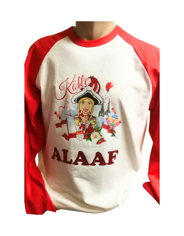 Reduziert Langarmshirt Kölner Karneval Funkemariechen mit Glitzer Alaaf