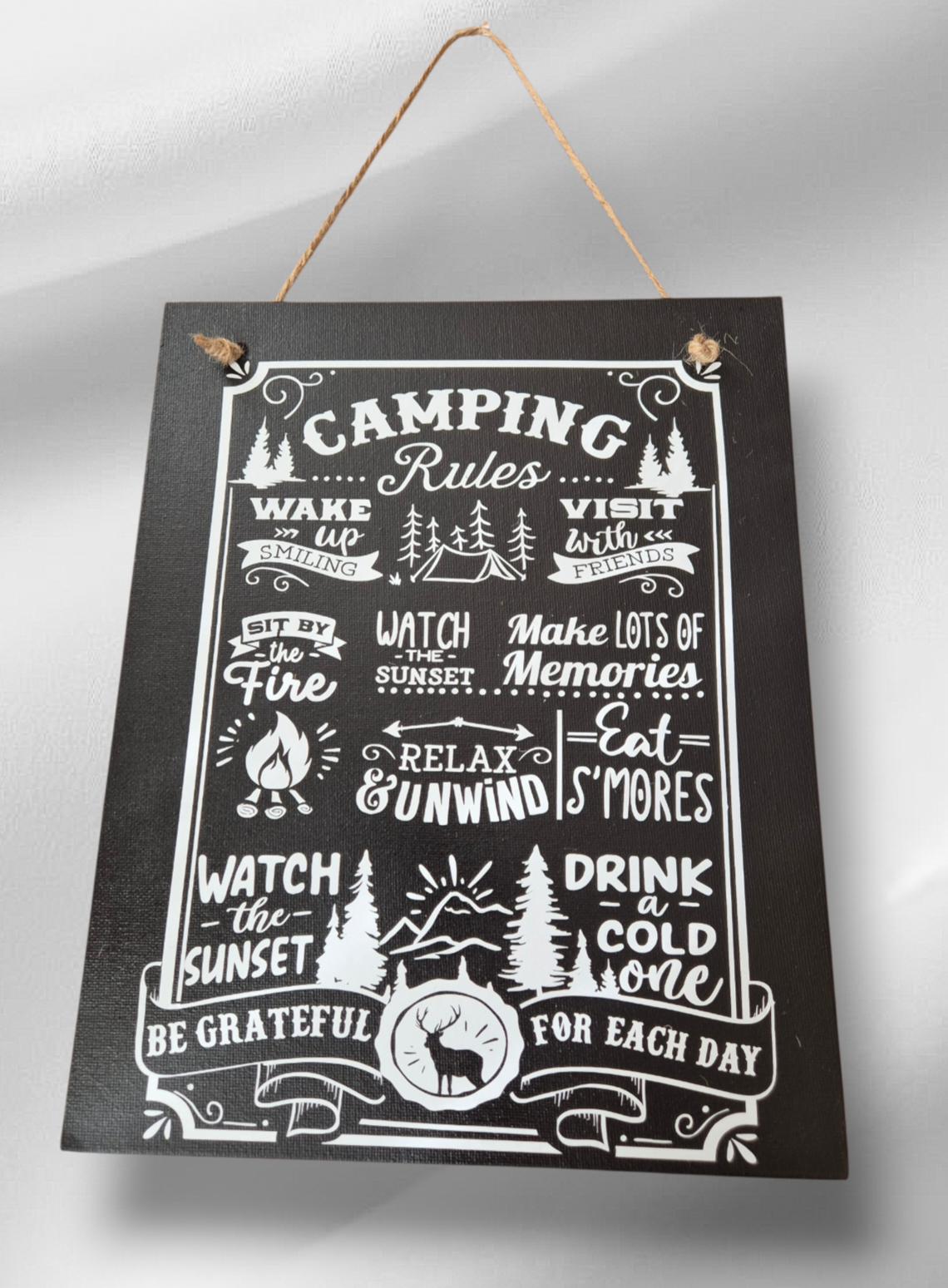 Canvas wandbord "Camping Rules"