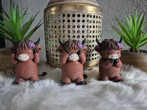 "Bloem" Horen,zien en zwijgen hooglander set "Bruin"