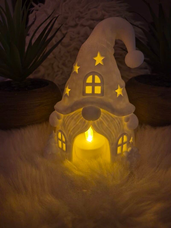 Gnome kerst huisje met led verlichting