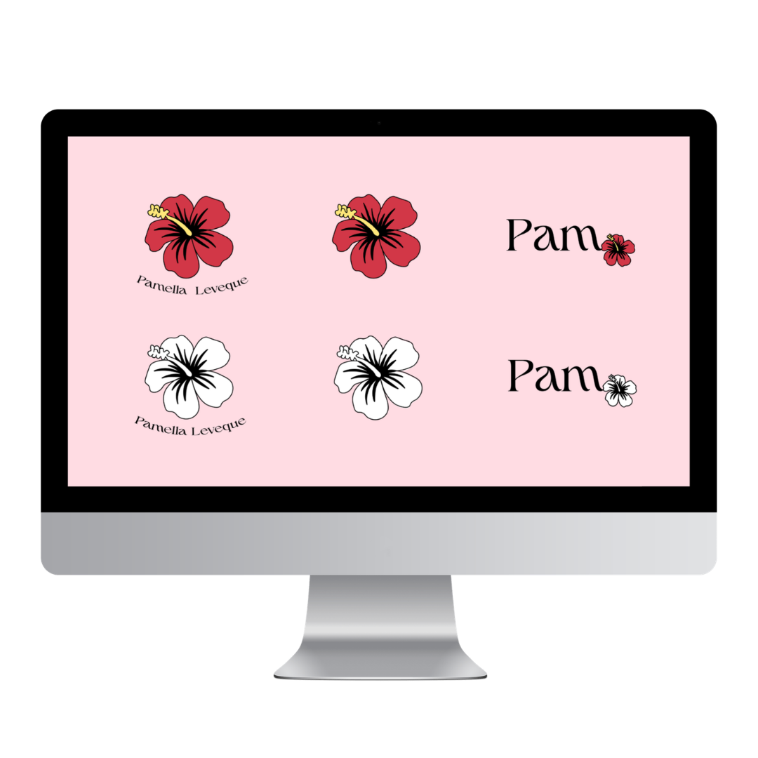 Déclinaison de logo hibiscus pour identité visuelle avec versions couleur et monochrome par Okami Studio - Pack Trio