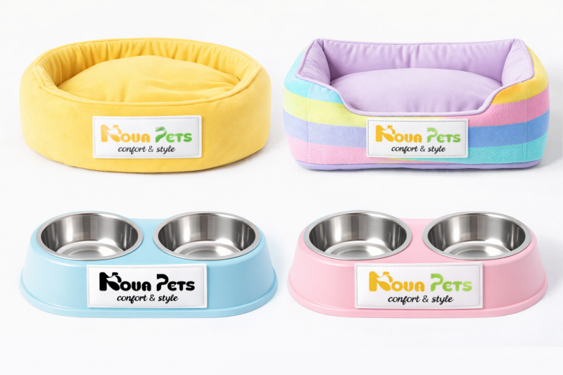 Mockup Nova Pets panier et gamelle