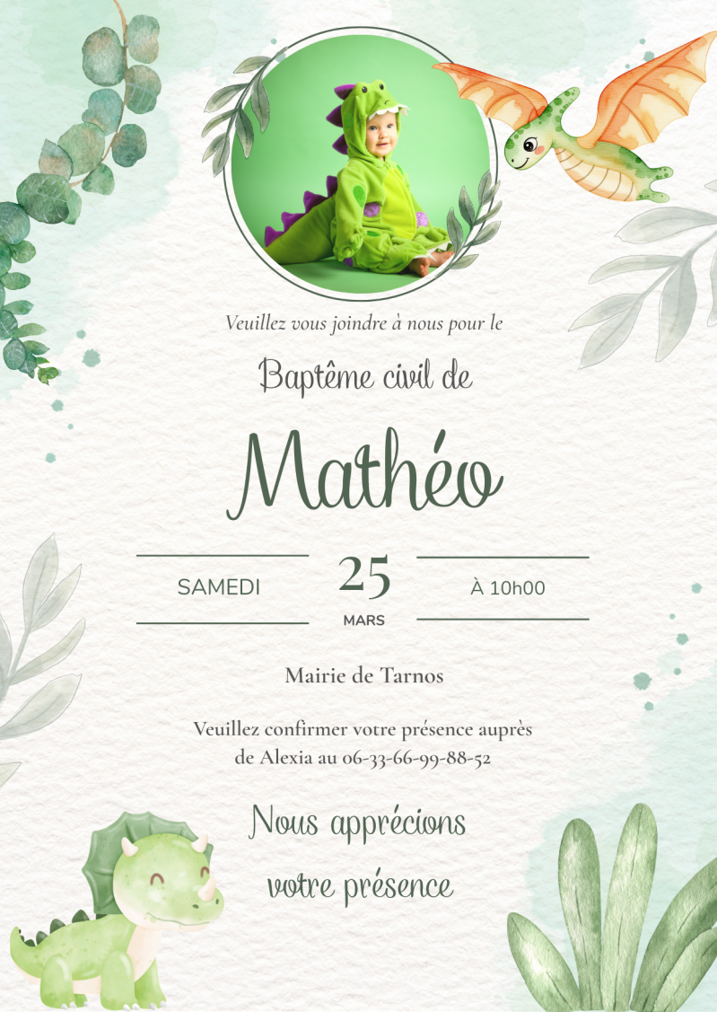 Faire-part du baptème civil de Mathéo