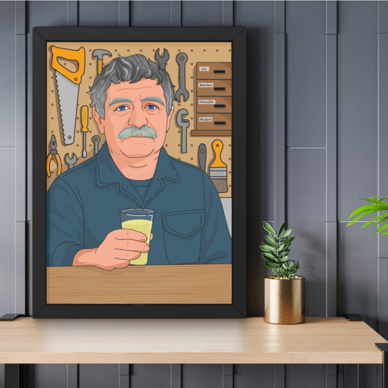 Illustration personnalisée - Homme dans son garage