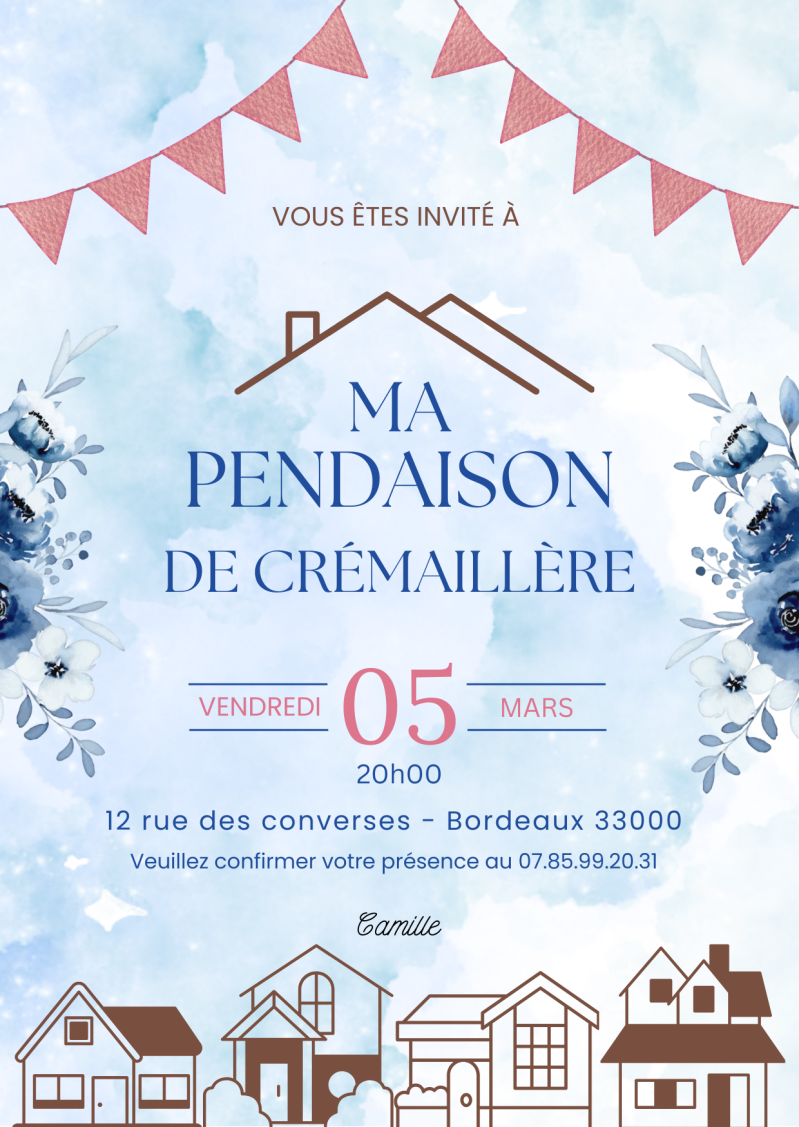 Faire part pendaison de crémaillère Camille
