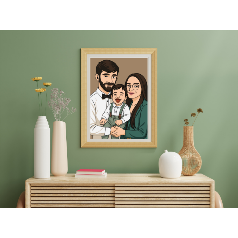 Illustration personnalisée - Famille papa maman bébé