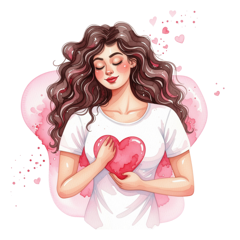 illustration d'une femme detant un coeur près de sa poitrine