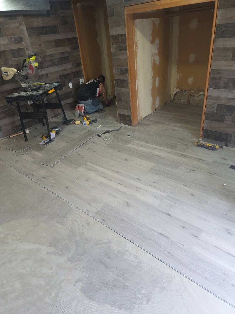 2026 (DURING) Basement Floor Leveling and LVP Flooring Installation. Salt Lake City, Utah
