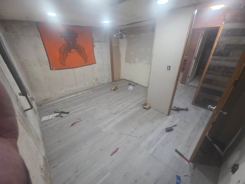 2026 (DURING) Basement Floor Leveling and LVP Flooring Installation. Salt Lake City, Utah