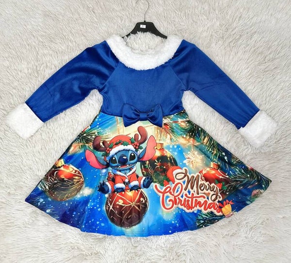 Stitch kerstjurk blauw