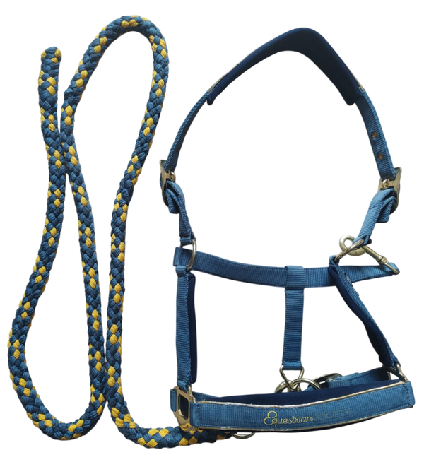Halsterset Harry's Horse grijsblauw geel full