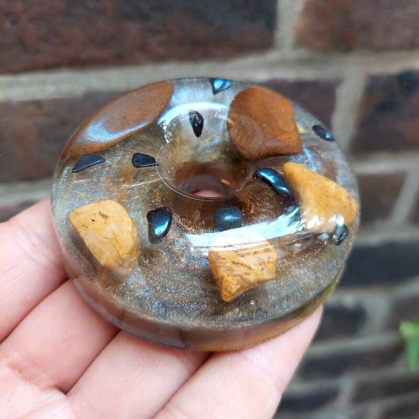 Donut gele jaspis, bruine jaspis, hematiet