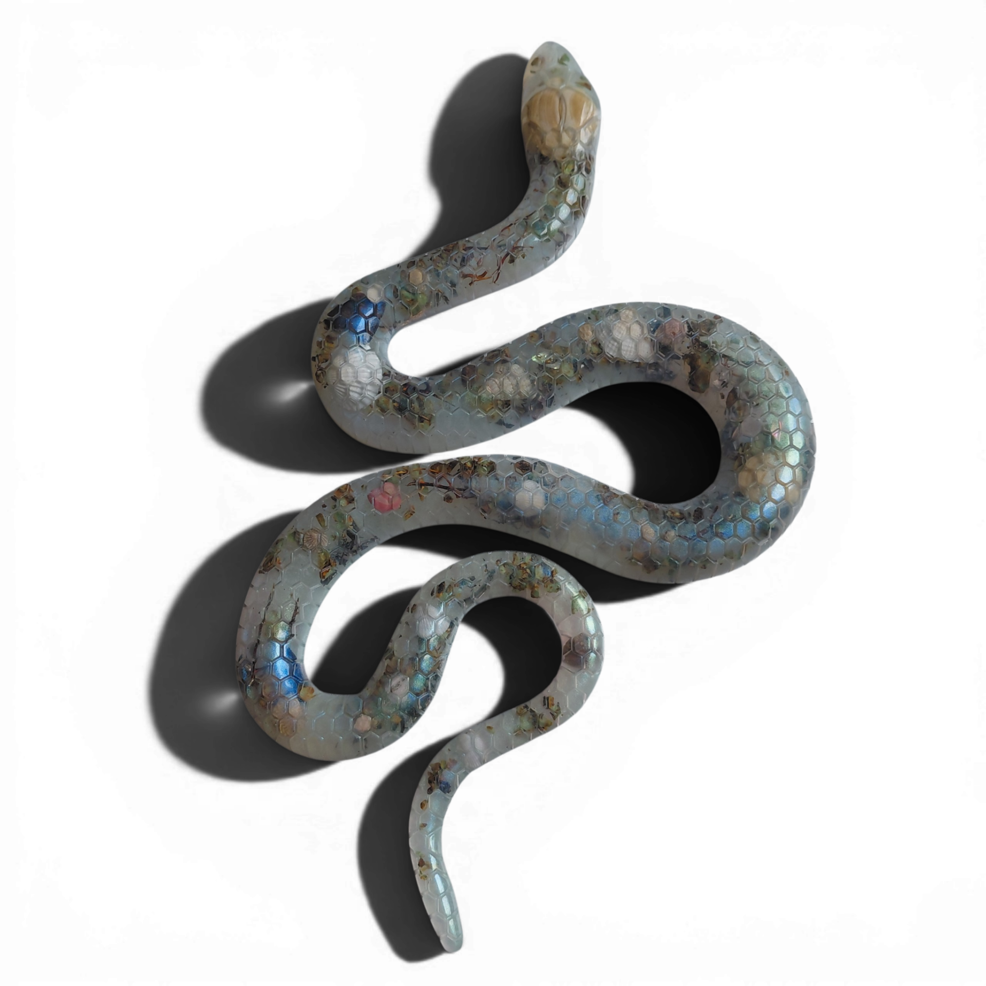 slang blauwe calciet, chrysopraas