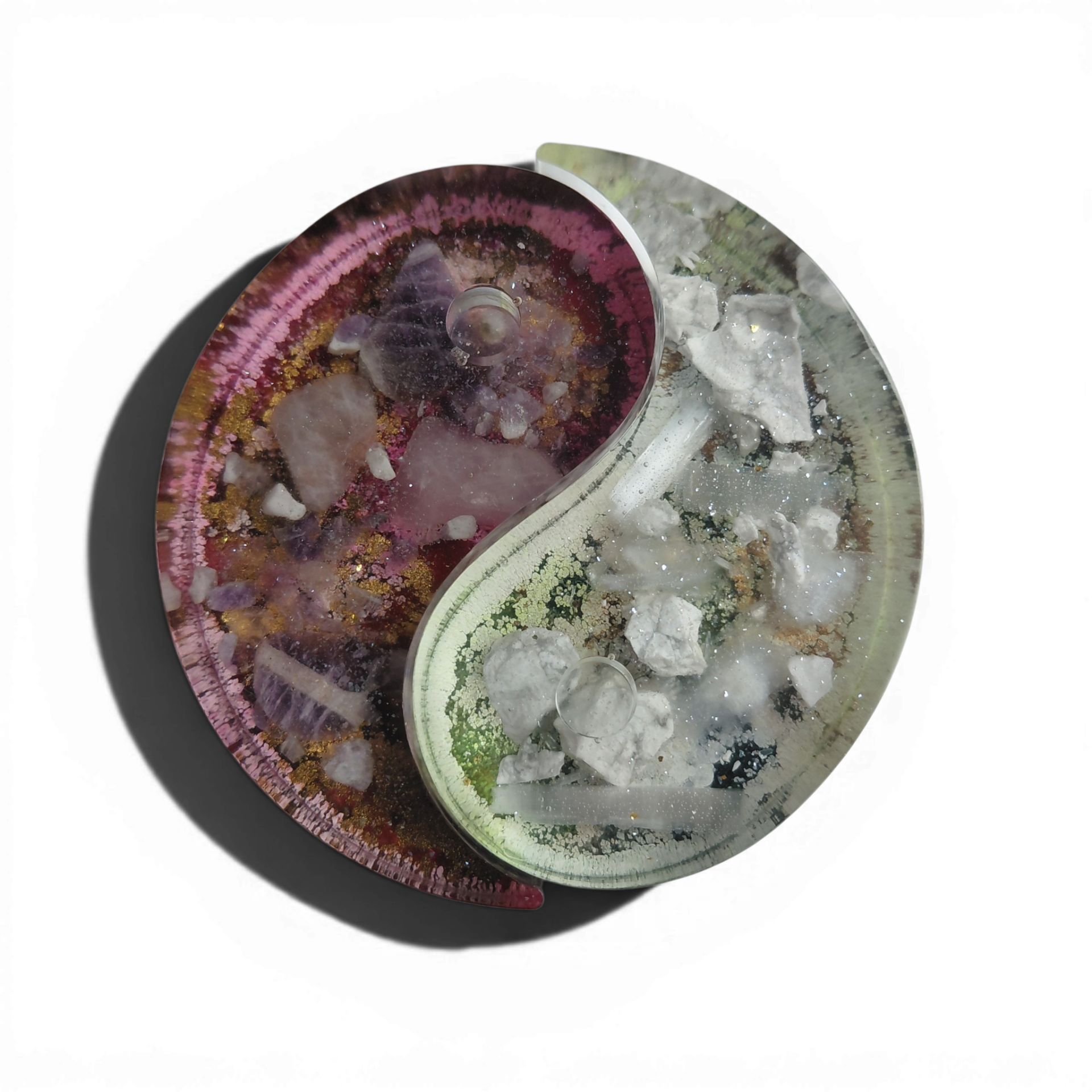 Yin yang amethist, rozenkwarts, howliet, seleniet