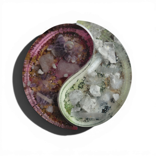 Yin yang amethist, rozenkwarts, howliet, seleniet