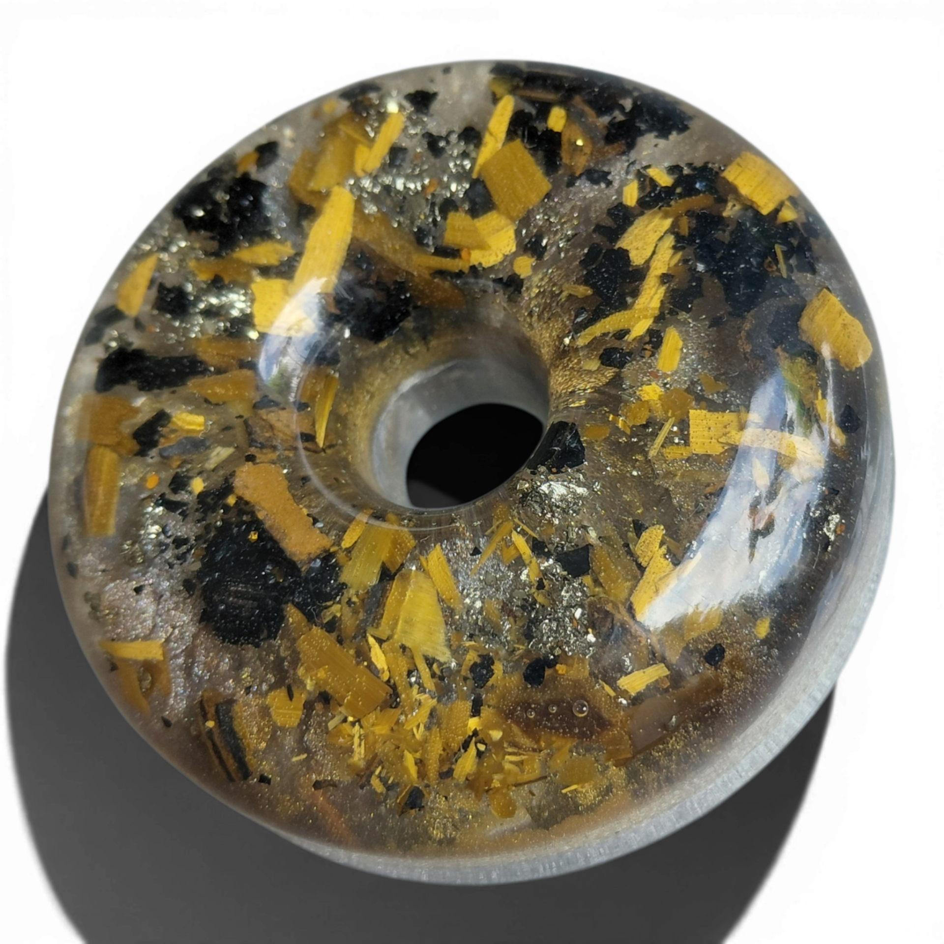 Donut tijgeroog, shungiet, zwarte toermalijn, pyriet
