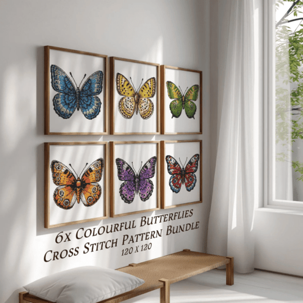 🦋Colourful 6 X Butterflies Cross Stitch